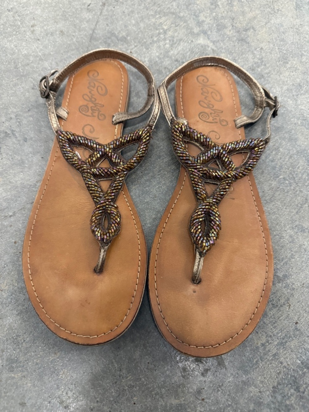 naughty monkey Bronze Metallic Beaded T-Strap Sandals
